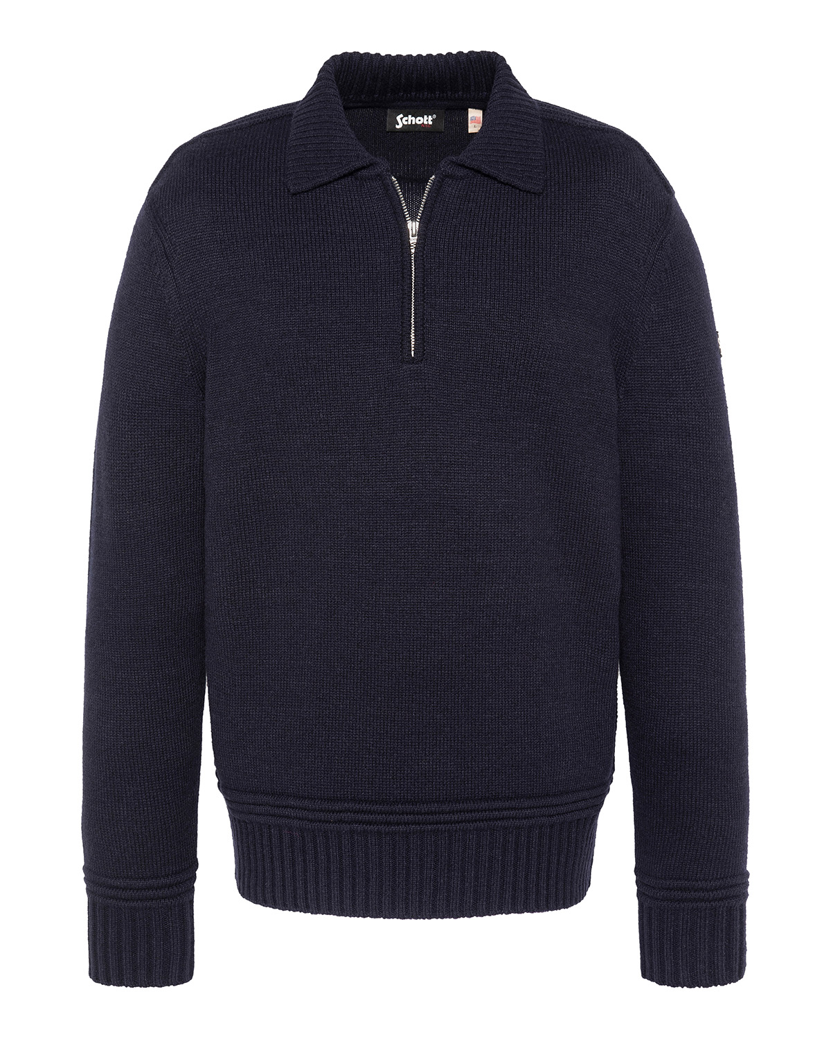 Pull col polo zippé maille fantaisie, SCHOTT