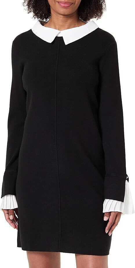 Tricot jurk met kraag en mouwen van popeline, MORGAN