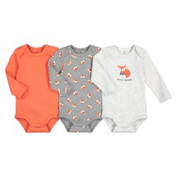 Lote de 3 bodies estampados, algodão bio, 0 meses-3 anos