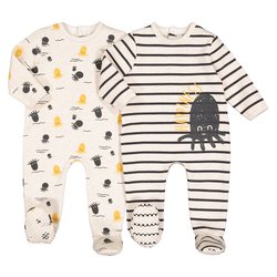 Lote de 2 pijamas estampados, em moletão, 0 mês-3 anos