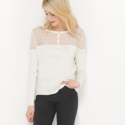 Jersey con cuello redondo, con pieza de encaje La Redoute Collections