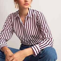 Camisa fluida às riscas, mangas compridas