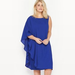 Платье-миди LaRedoute Плетеное прямое короткие рукава 54 синий