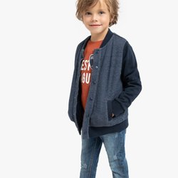 Casaco estilo Teddy com molas de pressão, forro efeito peluche, 3-12 anos
