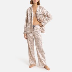 Pijama em cetim, estampado às bolas