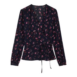 Blusa cruzada, mangas compridas, estampado floral