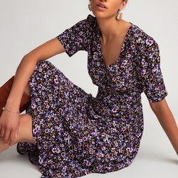Kleid mit V-Ausschnitt, kurze Ärmel, Blumenmuster