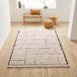 Tapis style berbère en laine tekouma Am Pm ecru/noir La