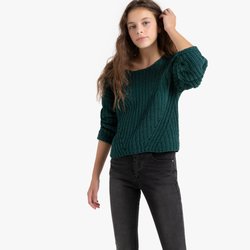 Camisola de gola redonda, em malha grossa, 10-16 anos