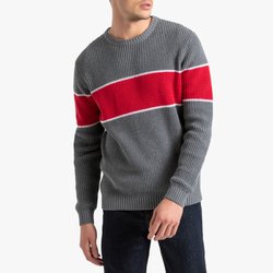 Camisola tricolor de gola redonda, em malha fina
