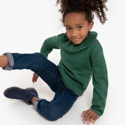 Camisola de gola redonda com folho, em malha fina, 3-12 anos