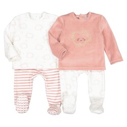 Lote de 2 pijamas de 2 peças, em veludo, 6 meses-4 anos