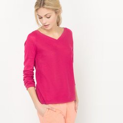 Jersey con cuello de pico delante y detrás, algodón/lino La Redoute Collections