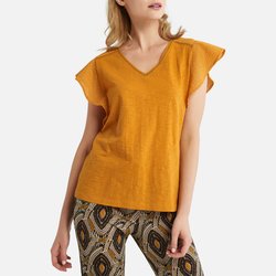 Blusa com decote em V, bordado inglês