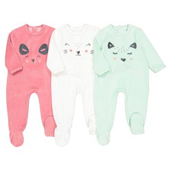 Lote de 3 pijamas, em veludo, 0 meses-3 anos