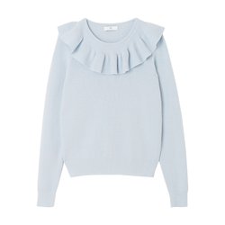 Camisola com gola redonda com folho, em malha fina