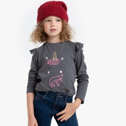 Camisola de mangas compridas, com folhos, 3-12 anos