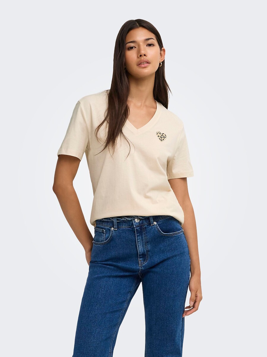Tee shirt col v manches courtes, ONLY