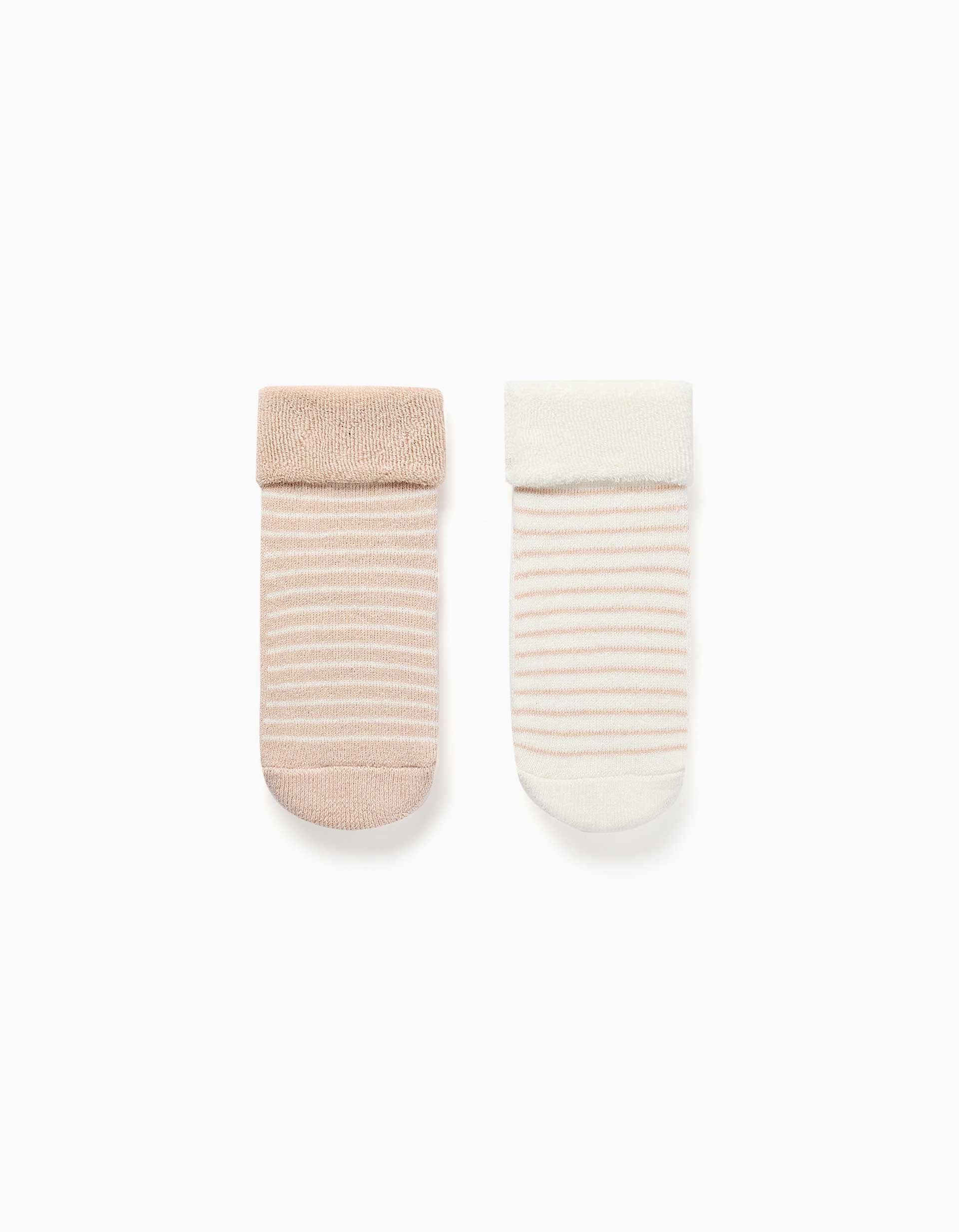 Lot de 2 chaussettes en éponge antidérapantes à rayures, ZIPPY
