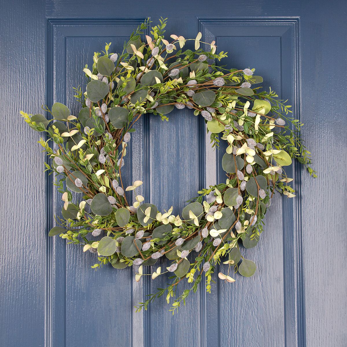 55cm Artificial Eucalyptus & Pussy-Willow Wreath, SO'HOME