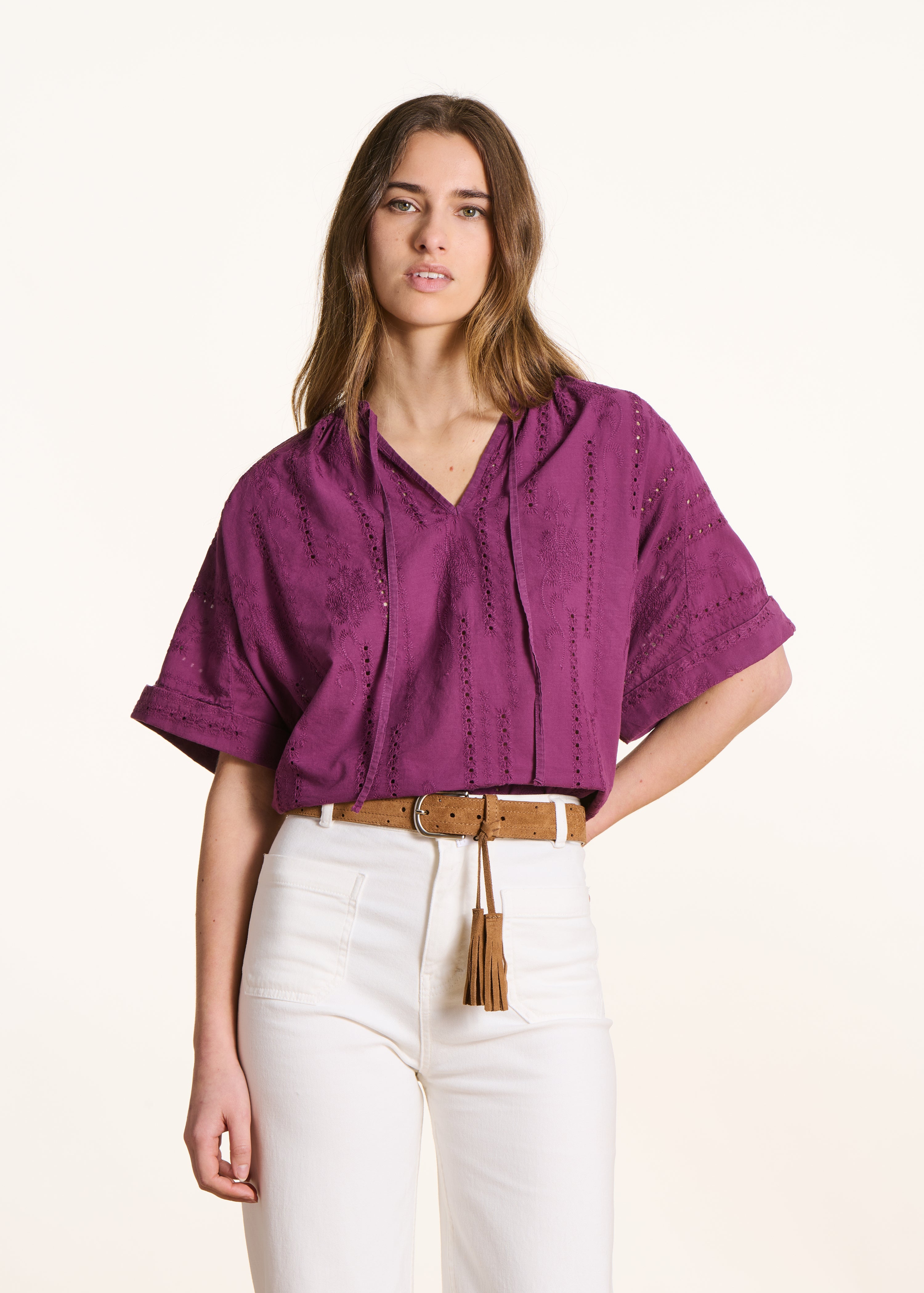 Blouse ample en broderie anglaise de coton, LA FEE MARABOUTEE