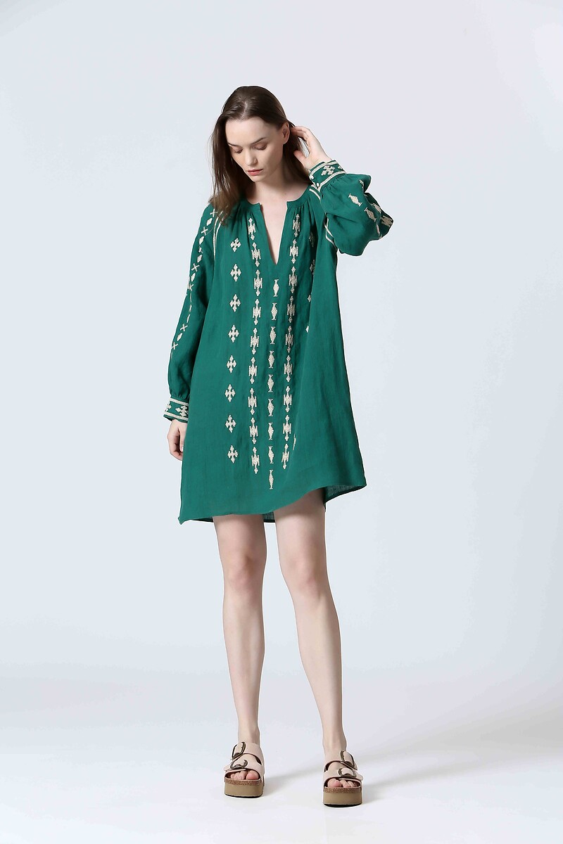 Short Dress with Tribal Embroidery, SEE U SOON