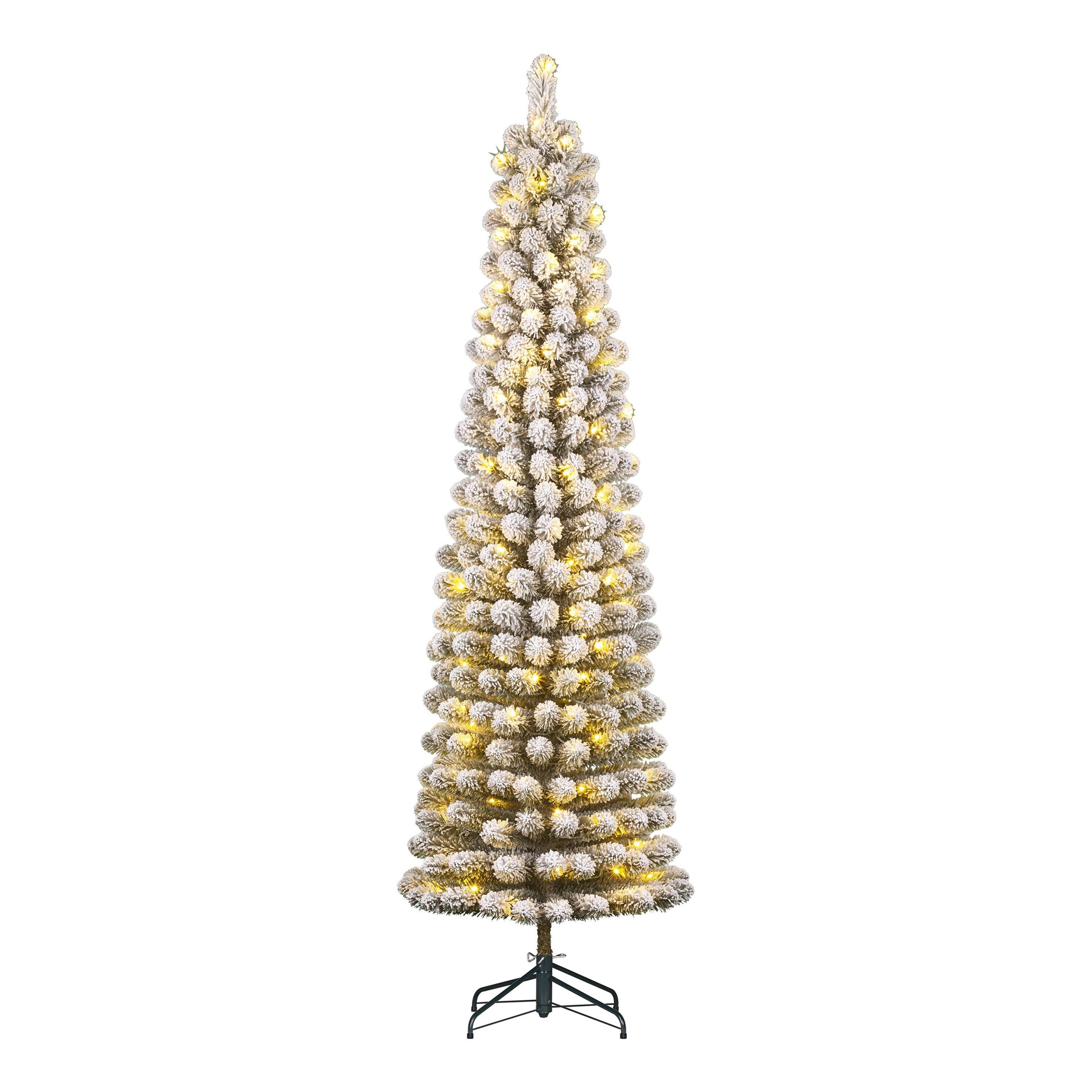 Sapin de Noël artificiel étroit et enneigé avec LED H215 cm CHARLTON, BLACK BOX TREES