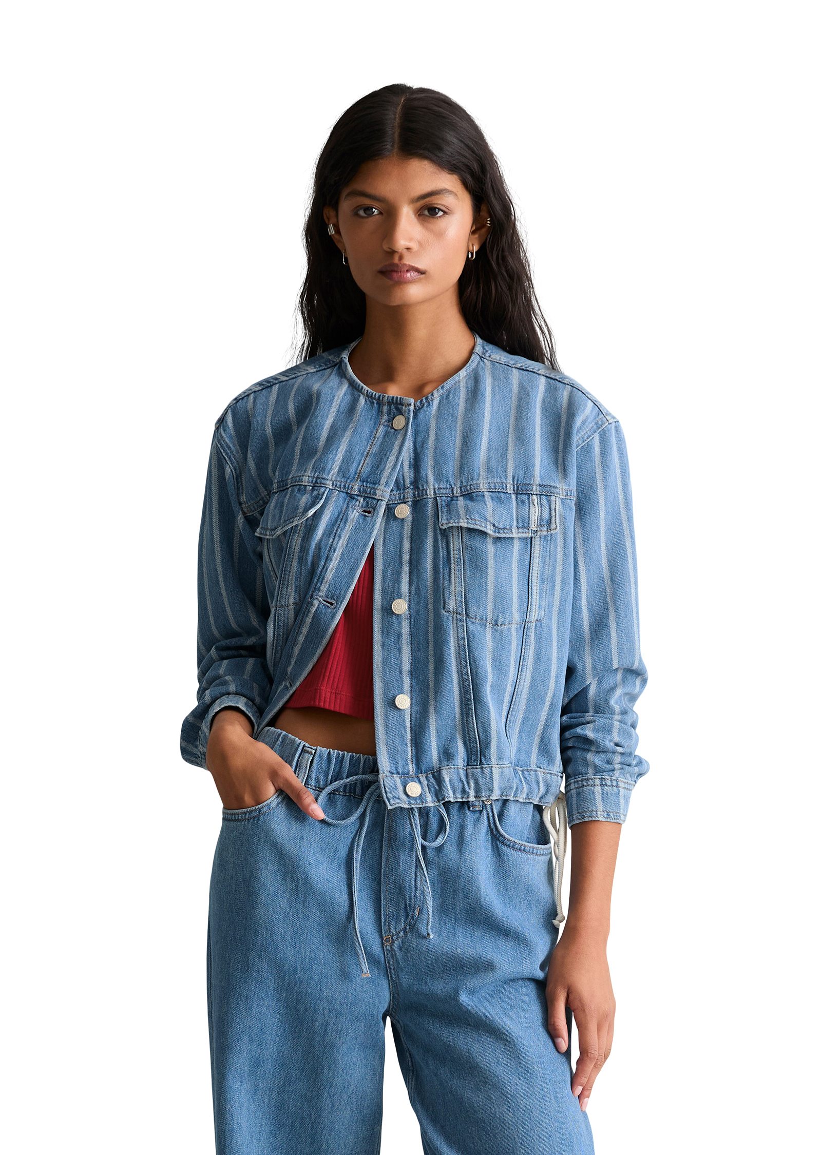 Veste en jean rayée, coupe carrée en pur coton bio, MARC O’POLO DENIM