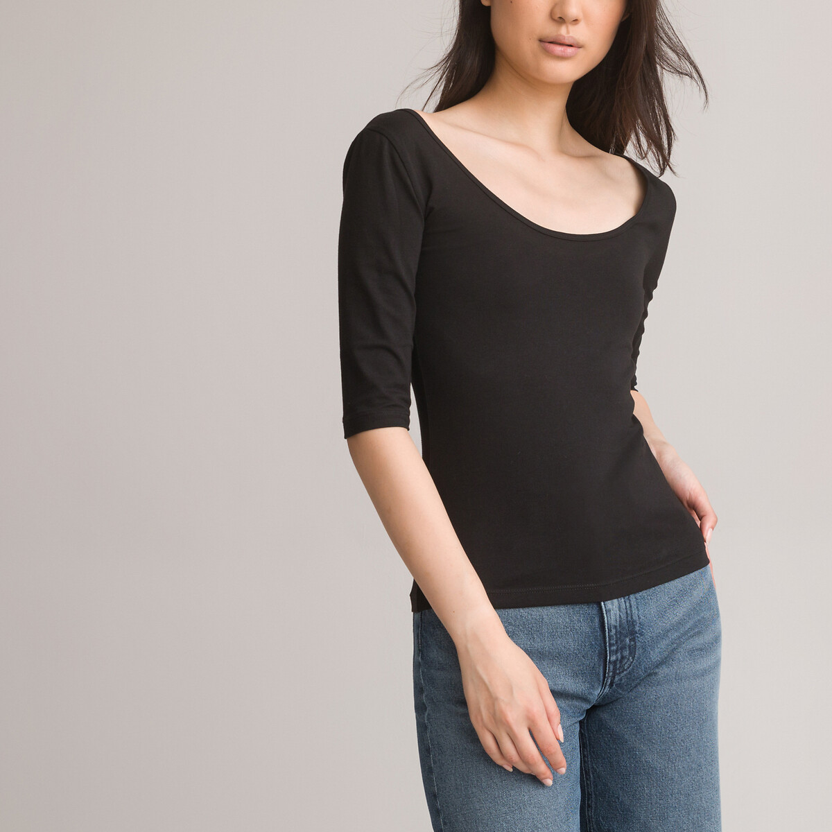Organic cotton t-shirt with Redoute | La Redoute neck La scoop Collections black