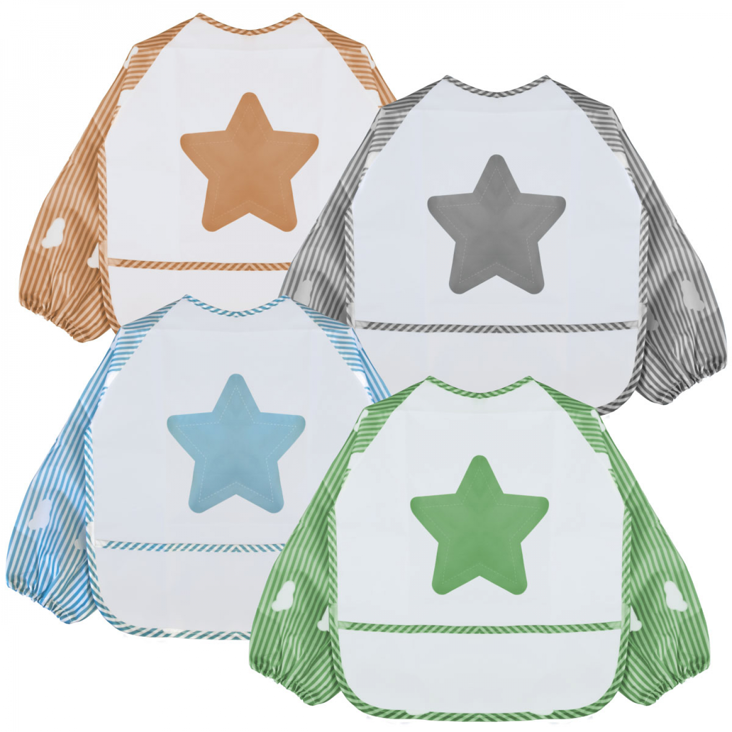 Lot de 4 bavoirs manches longues, MONSIEUR BEBE