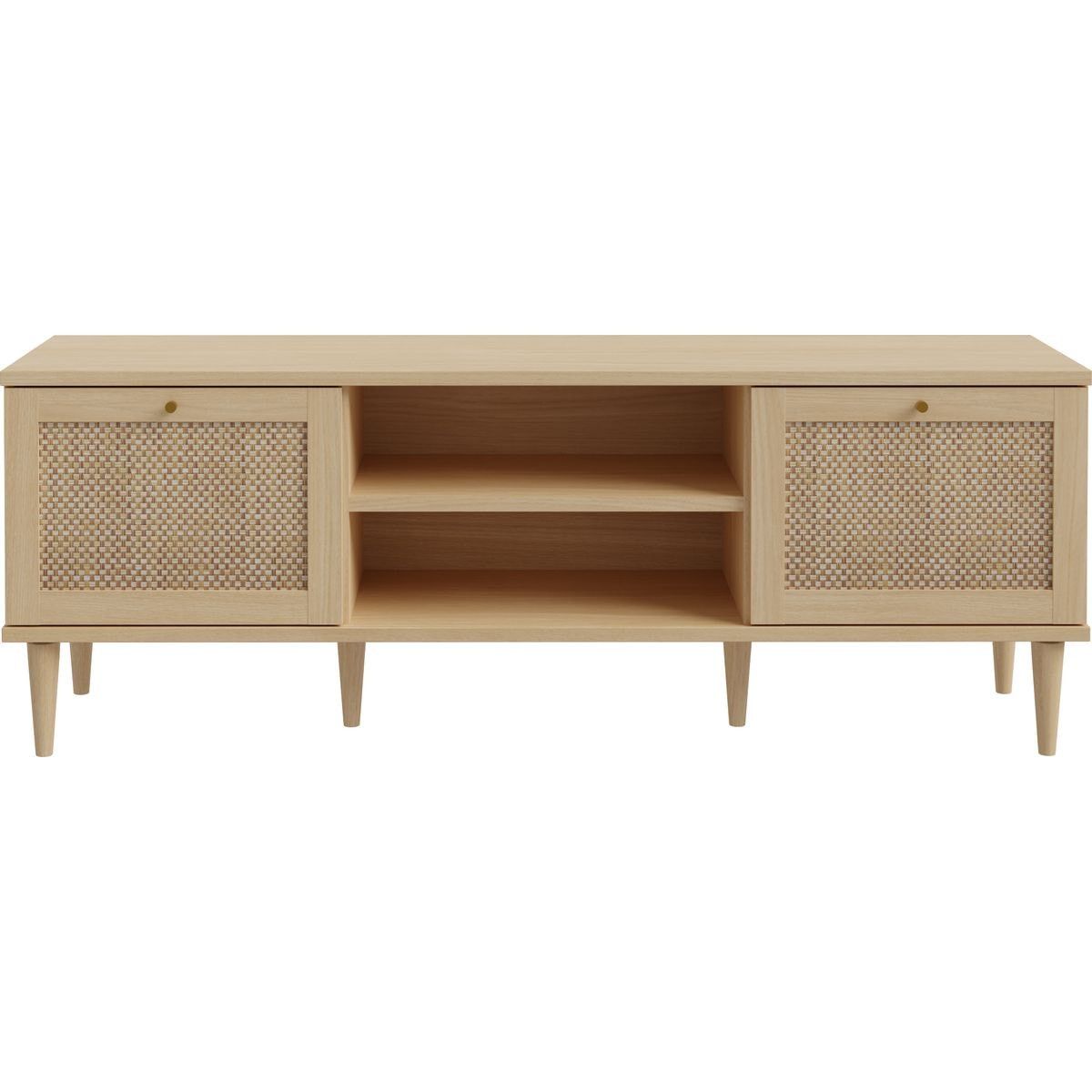 Meuble Tv En Cannage Et Effet Chêne 160 Cm - Luisa Couleur Bois Homifab ...