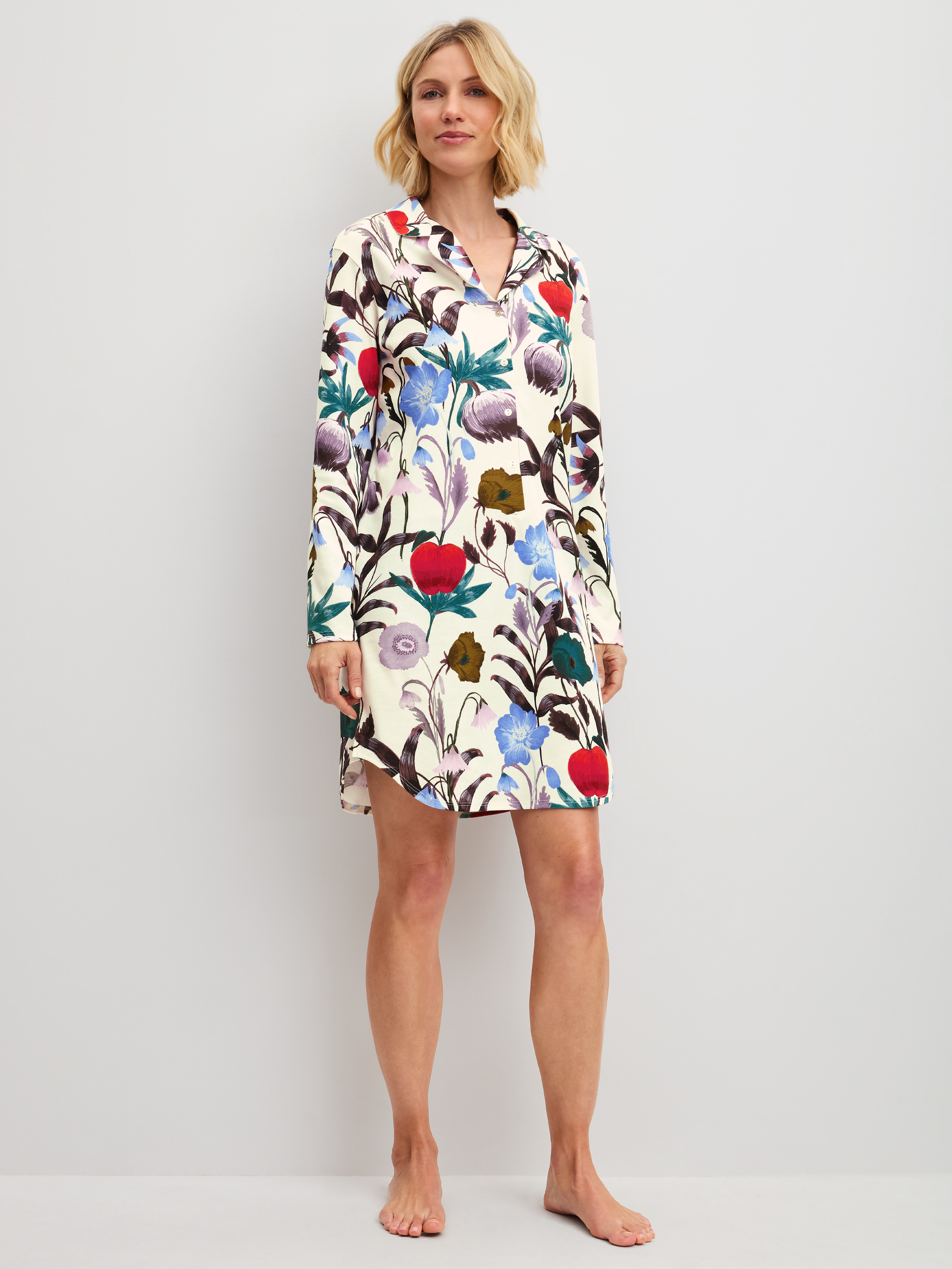 Chemise de nuit manches longues, longueur 95 cm manches longues Coton ALPINE M&M, CALIDA