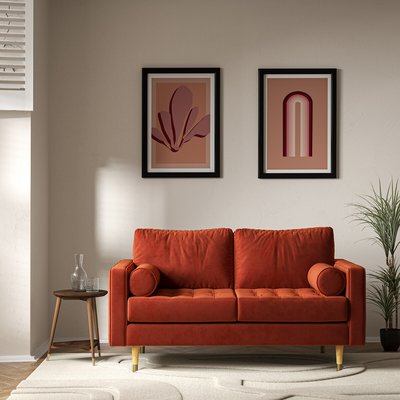 Coco Mid-Century Velvet 2 Seater Sofa with Natural Wood Legs SO'HOME