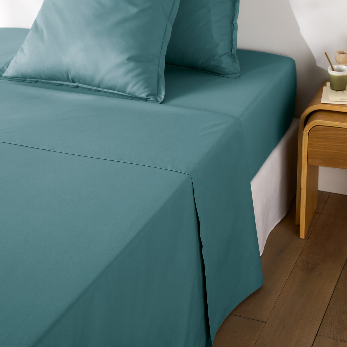 Drap Plat Uni Percale Polycoton 180 Fils - Lit Double Bleu Sorbet - Doux Et Infroissable