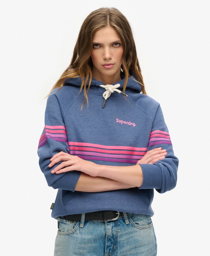 Sweat à capuche à rayures arc-en-ciel et logo, SUPERDRY