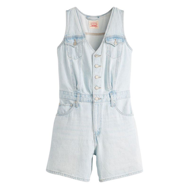 Combishort en coton bleue unie avec une coupe droite et un col v, LEVI'S
