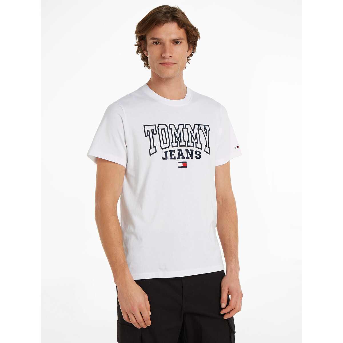 Slogan Print Cotton T-Shirt with Short Sleeves