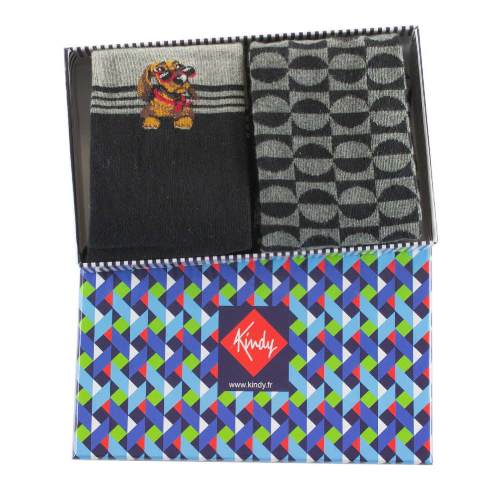 Coffret de 2 mi-chaussettes fantaisie Homme Coton majoritaire Fabrication Française, KINDY