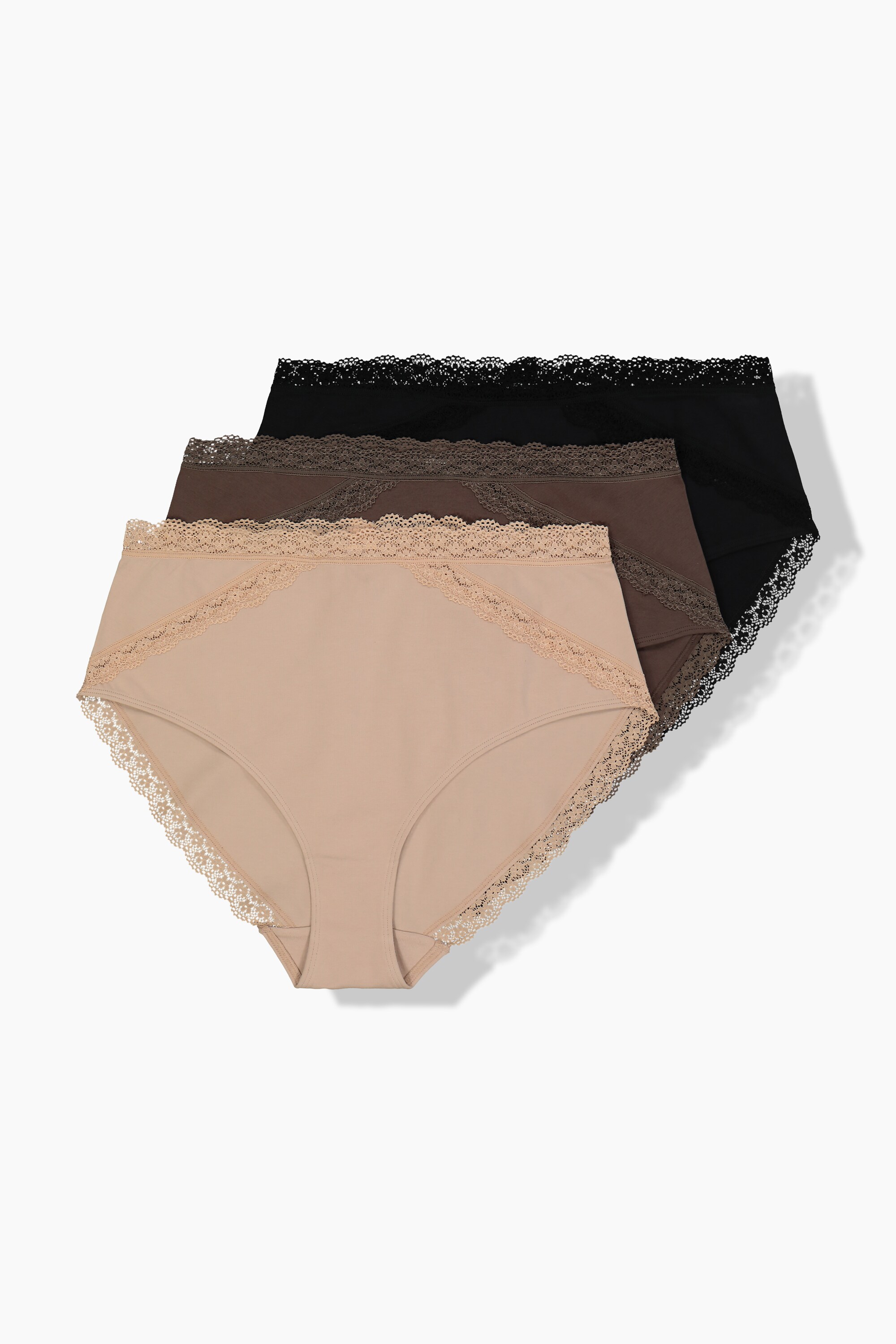 Lot de 3 culottes midi, ceinture en dentelle, ULLA POPKEN