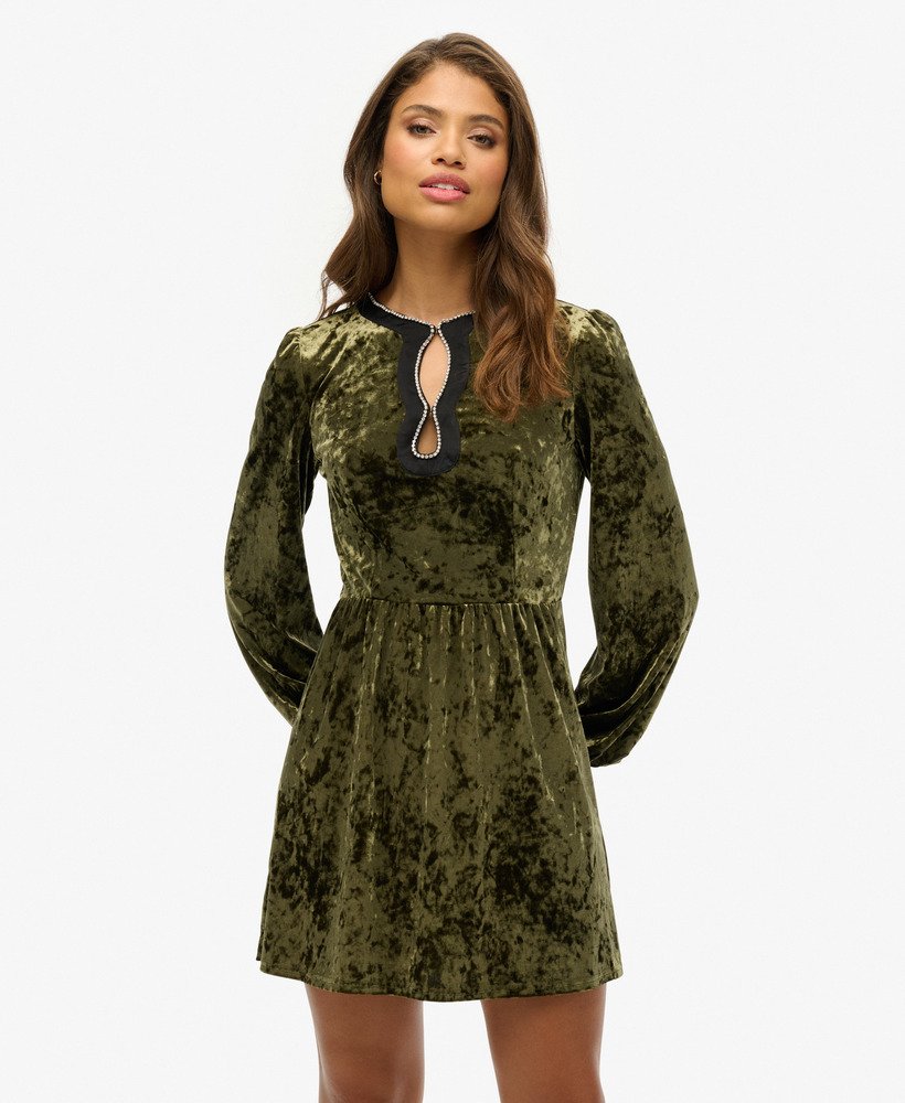 Robe courte en velours ornée de strass, SUPERDRY