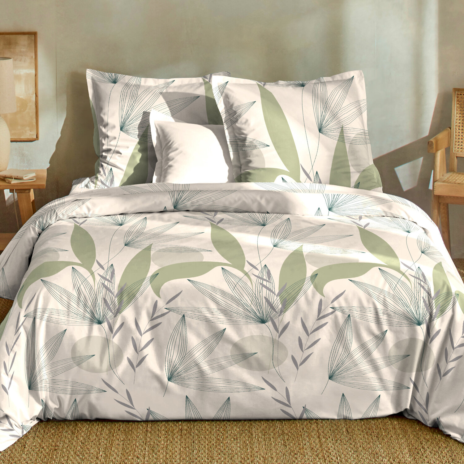 Parure housse de couette coton imprimés, dune blanc, C DESIGN HOME TEXTILE