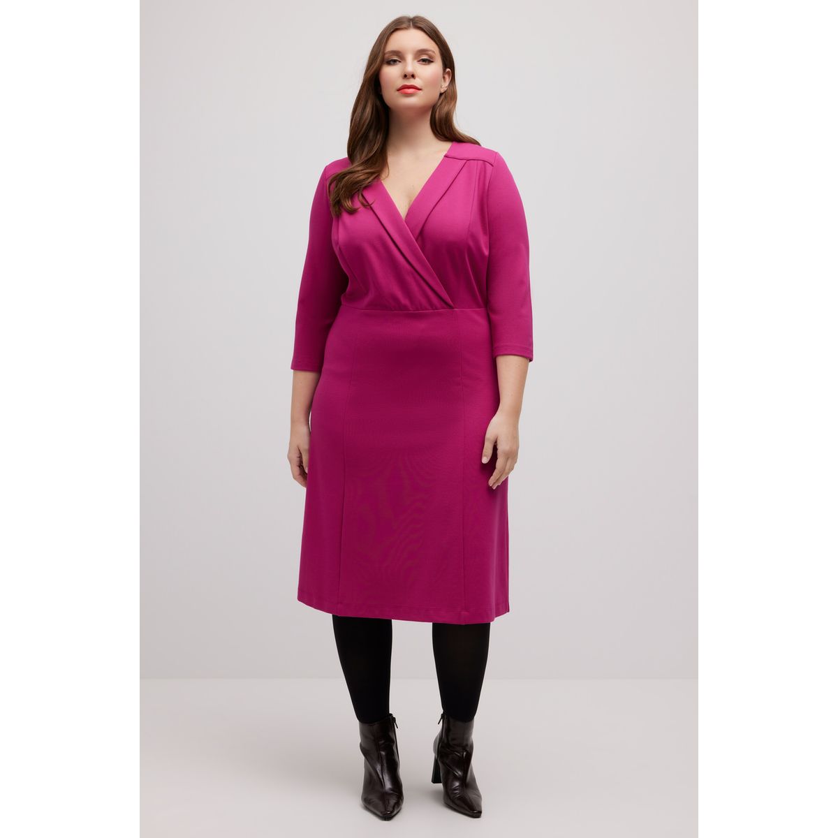 Robe midi coupe fourreau col en v magenta Ulla Popken La Redoute