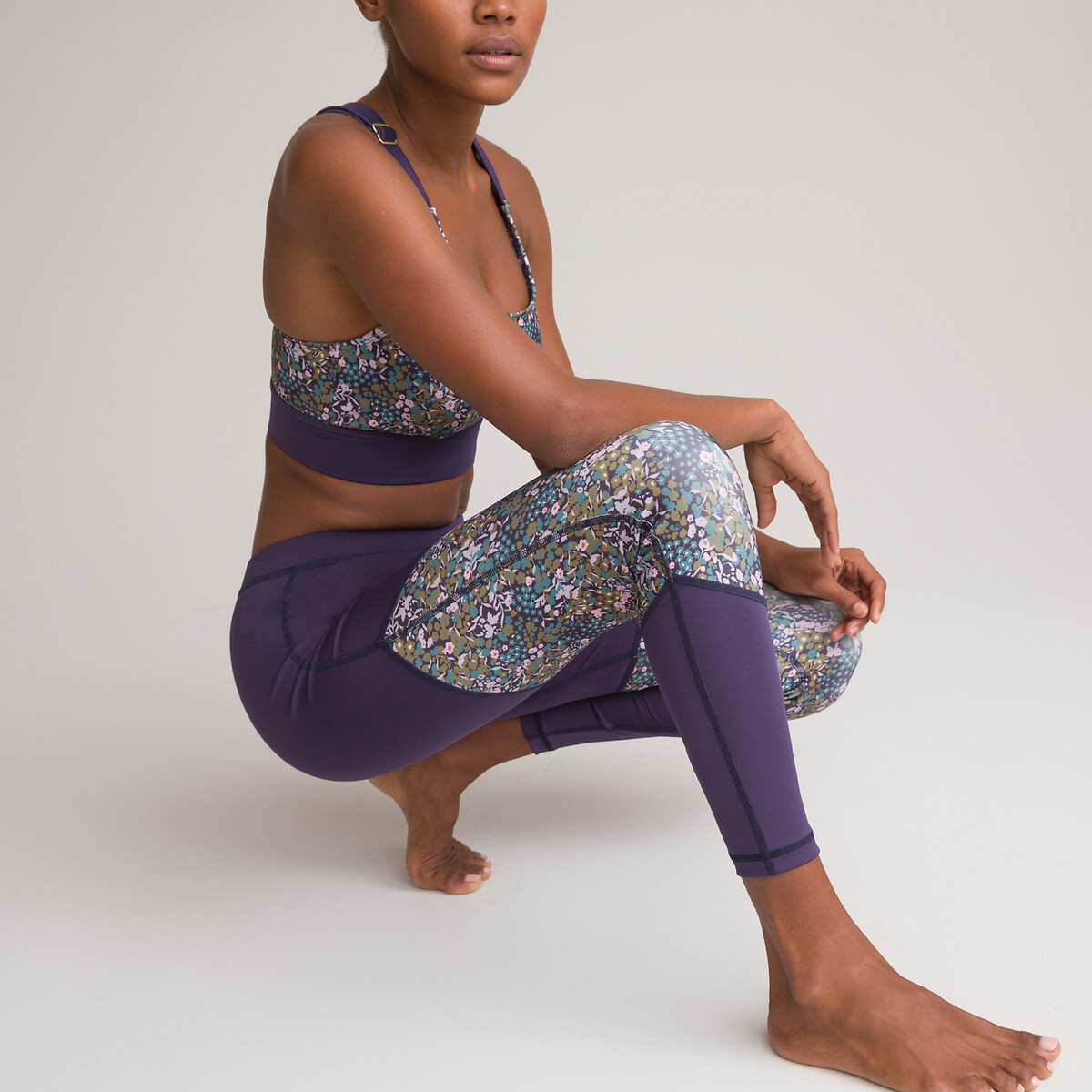 Floral Cropped Sports Leggings by La Redoute