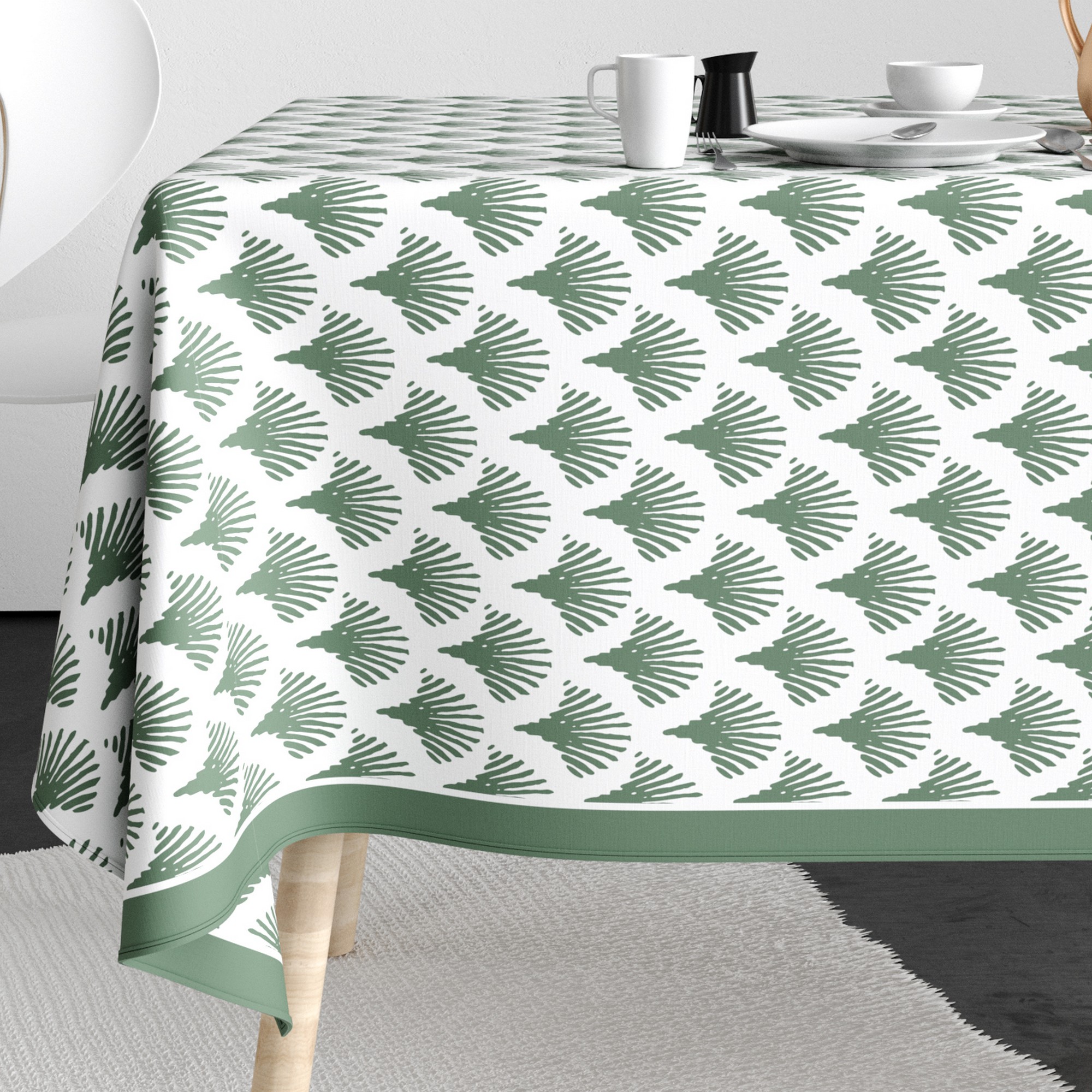Nappe rectangulaire anti tache Coton Papyrus Vert, EDEN