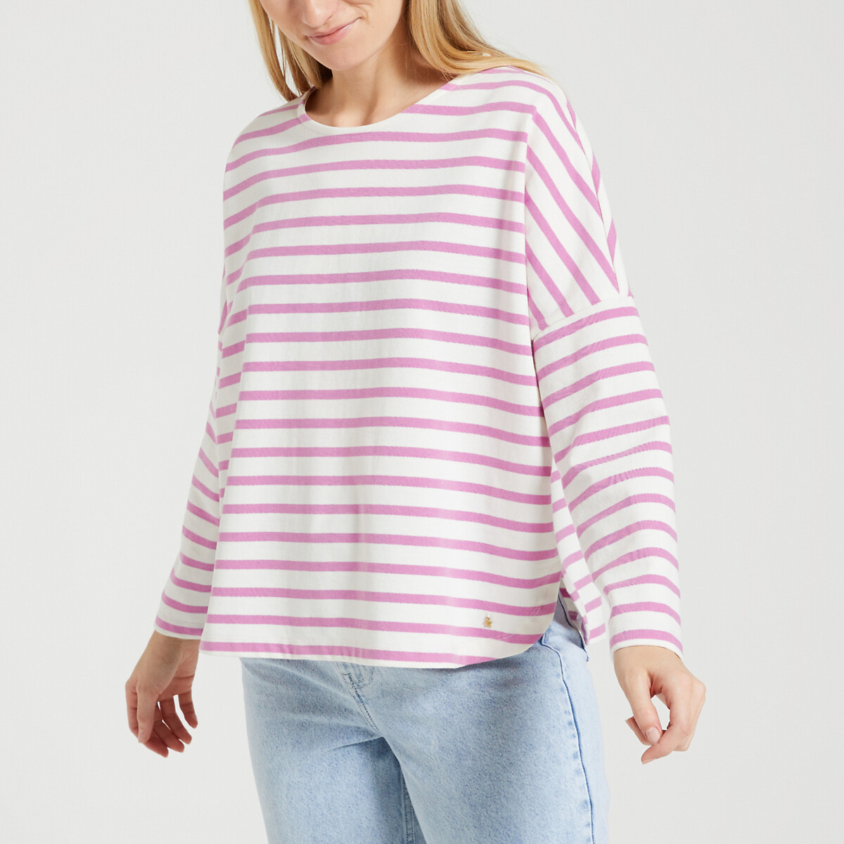 Image of Filly Ecru/Loukoum T-Shirt in Striped Cotton with Long Sleeves