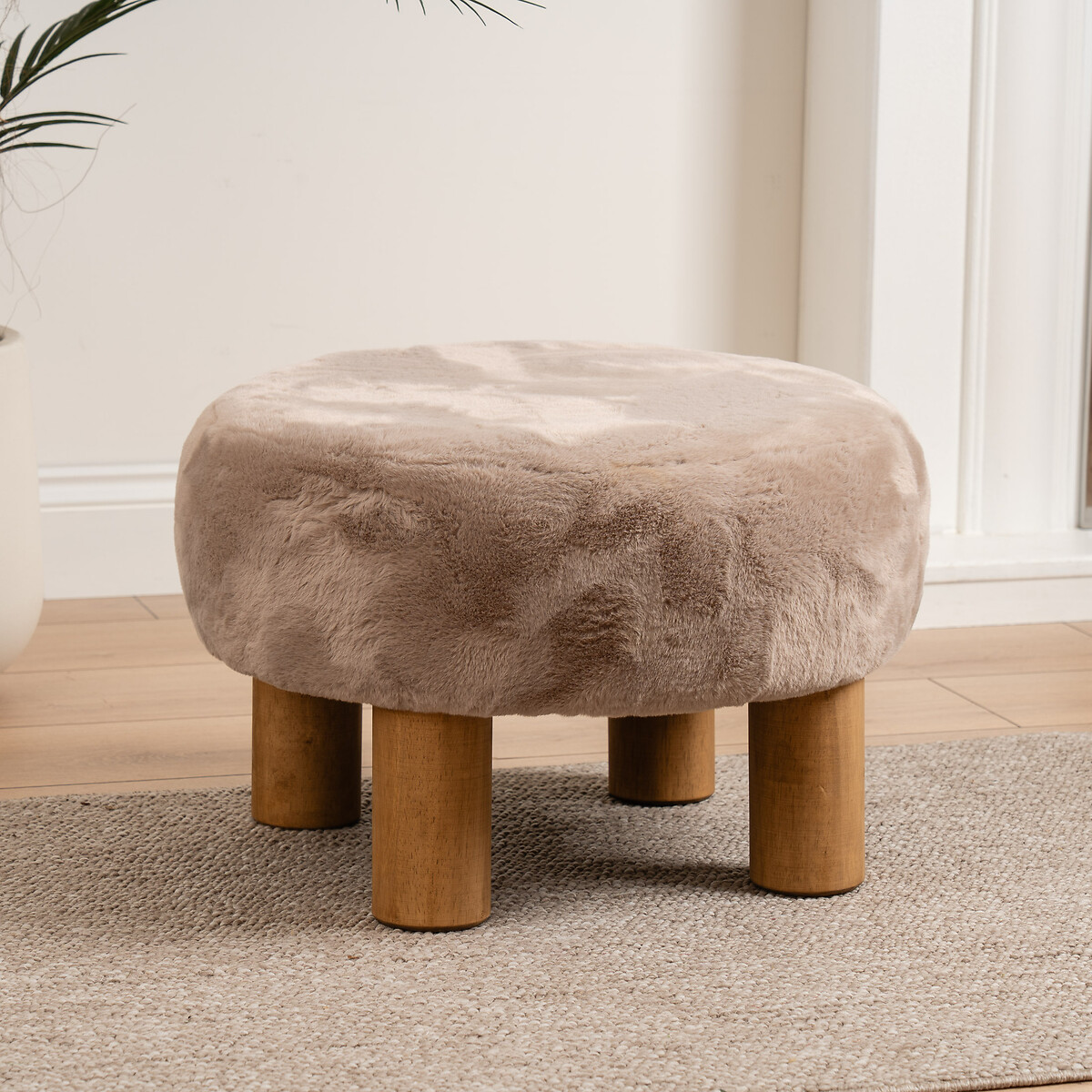 Olivine Faux Fur Round Footstool, SO'HOME