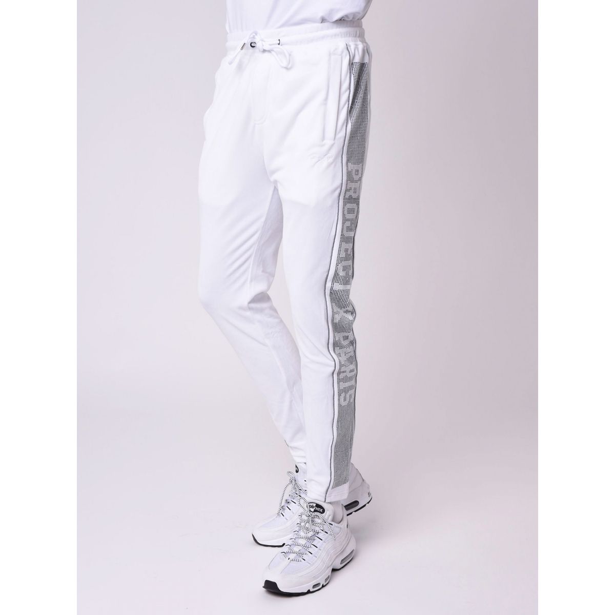 Pantalon de jogging avec bande logo strass sur le c t blanc