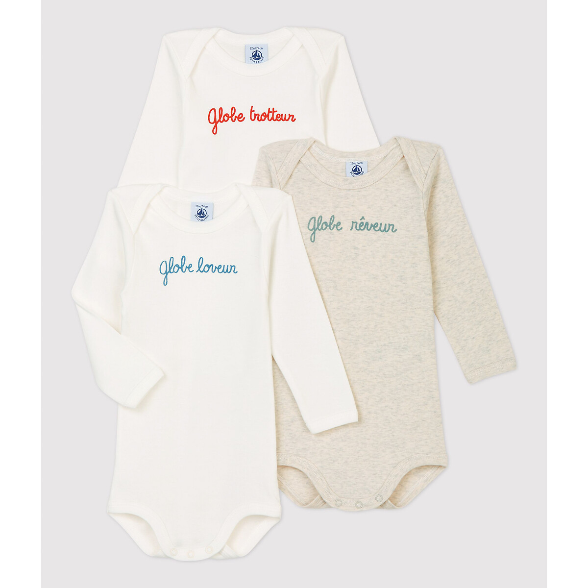 Lot De 3 Bodies 3 Mois 3 Ans Blanc Beige Chine Petit Bateau La Redoute