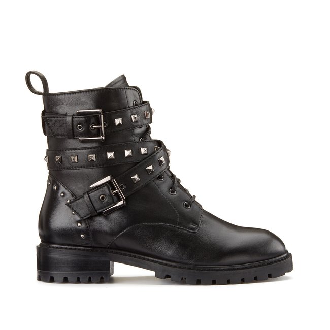 Leder-Boots mit Metallnieten und Profilsohle schwarz LA REDOUTE COLLECTIONS PLUS