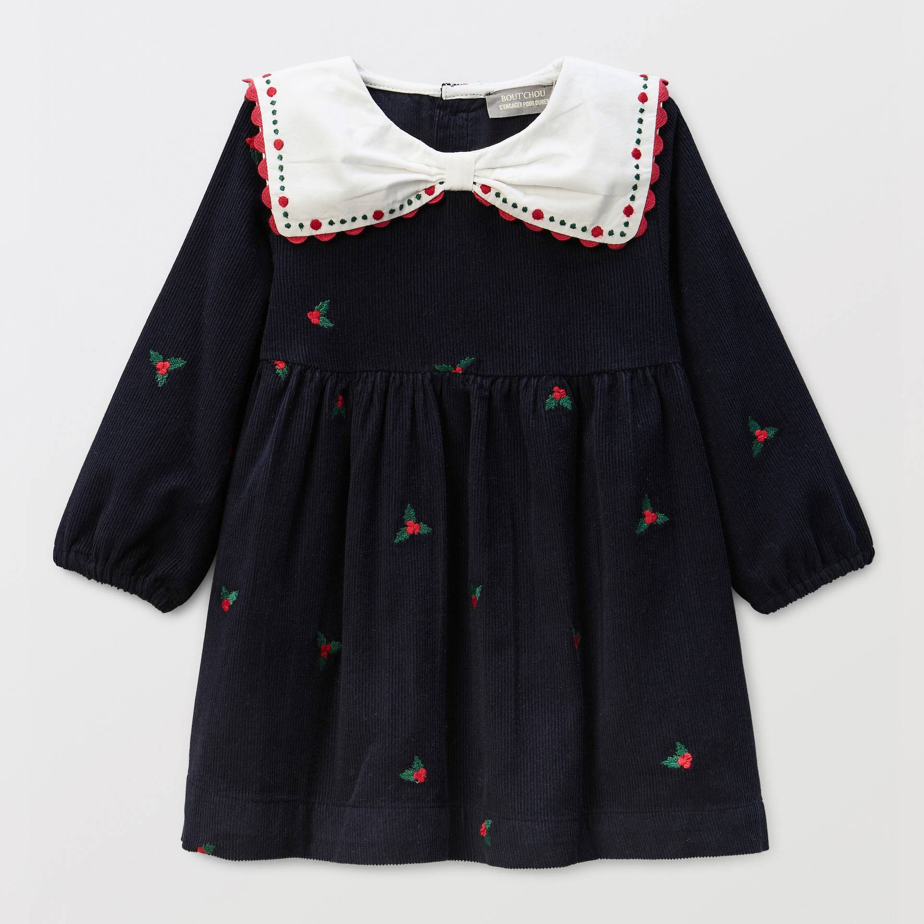 Robe en velours brodée en coton BIO GOTS, BOUT'CHOU